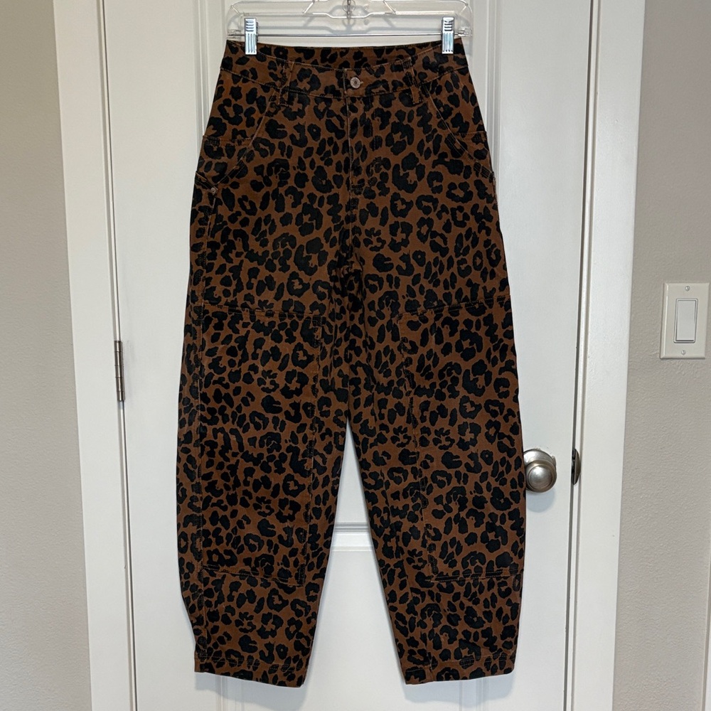 Leopard Print Barrel Leg Pants
